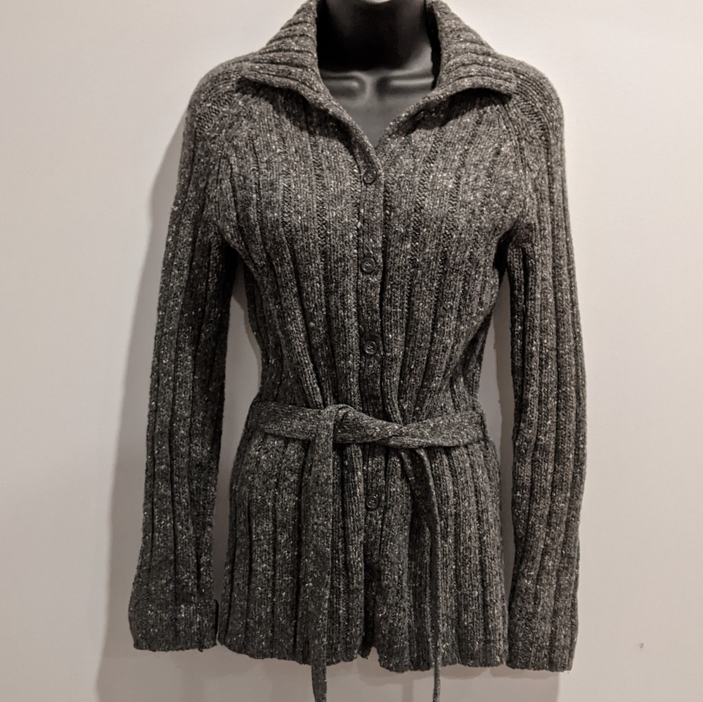 J Crew grey wool belted cardigan sweater M…